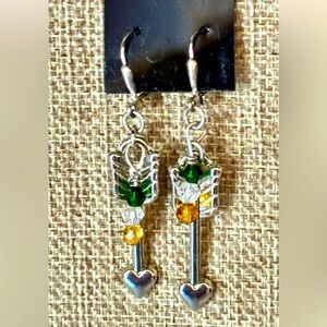 Silver Arrow Earrings with Crystal Beads - NWT